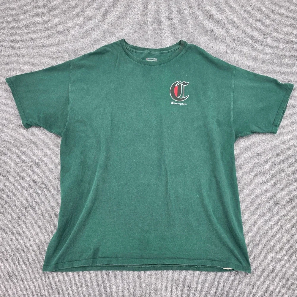 Champion Mens 2XL Forest Green Graphic T-Shirt Smiley Face Pennant Streetwear - Picture 2 of 9